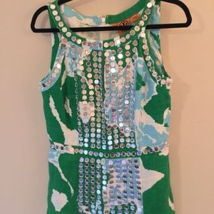 TORY BURCH Elsa Linen Tank Top with Mirror Beads